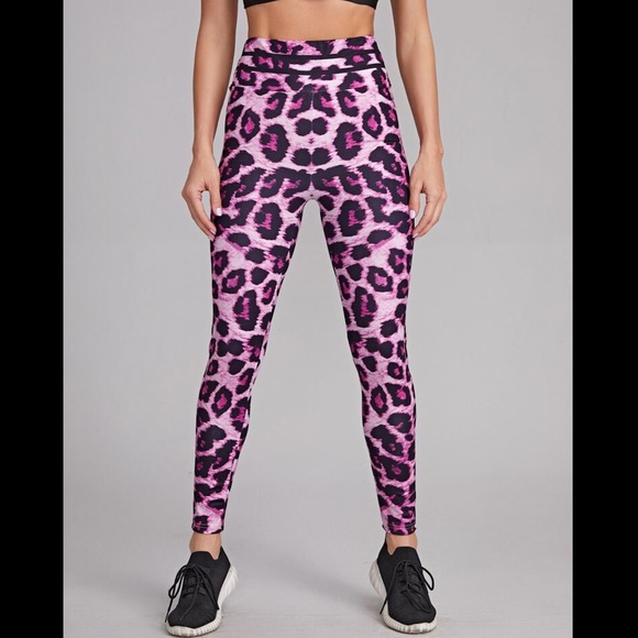 Pink Leopard High Waisted Control Top Leggings S - Picture 5 of 14
